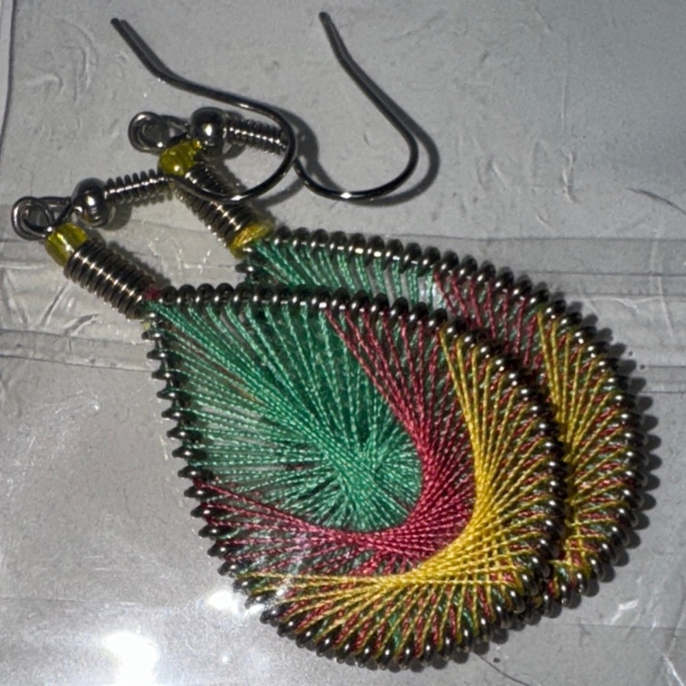 Boho Silk Thread Teardrop Earrings | Green Red Yellow Statement Jewelry